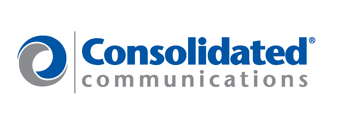 Logo featuring the text "Consolidated communications" in blue and gray with a circular graphic element.