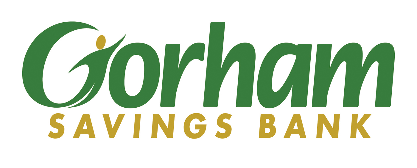 Logo of Gorham Savings Bank with green and gold text, featuring a stylized figure in the letter "G."
