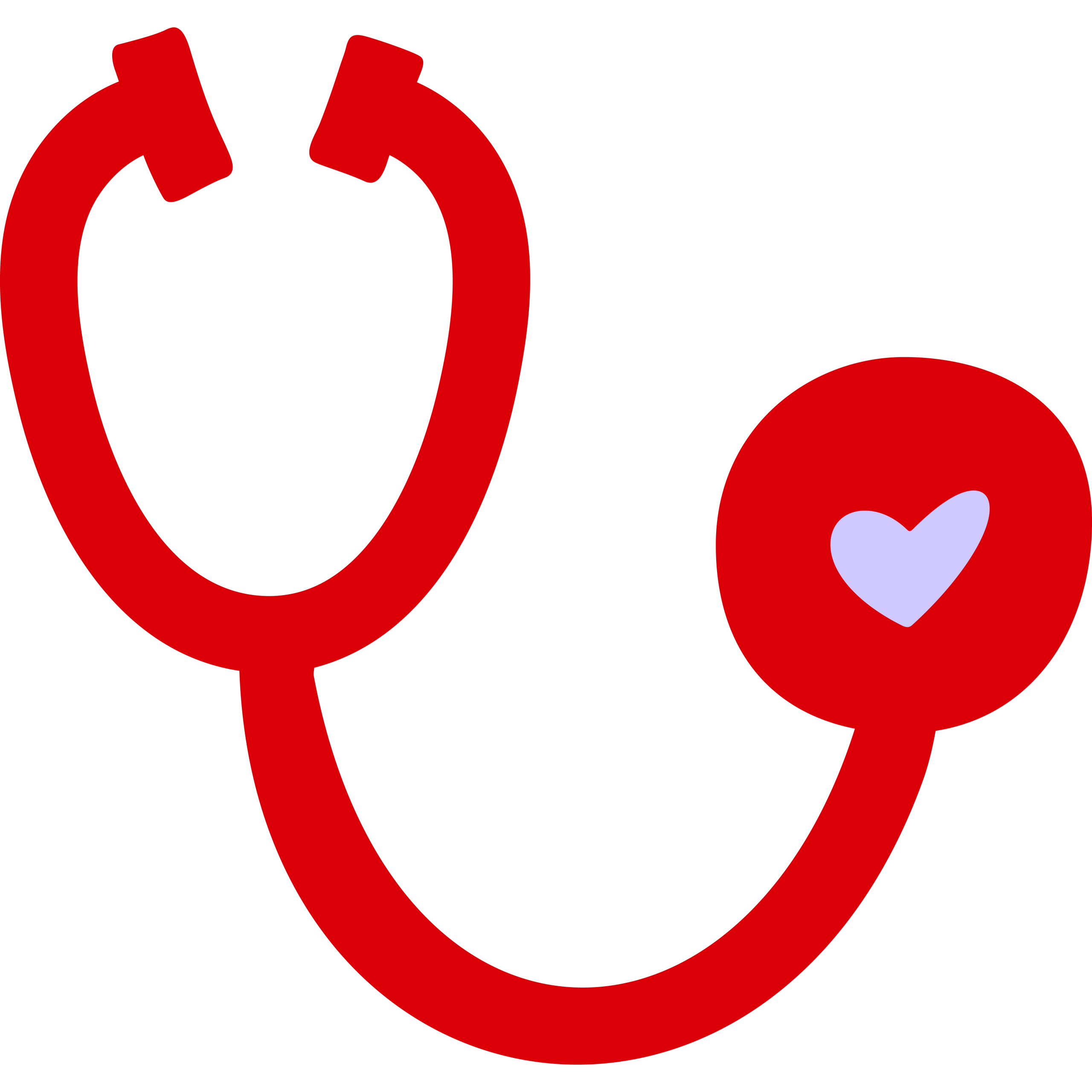 A red stethoscope with a heart design on the chest piece, symbolizing healthcare and compassion.
