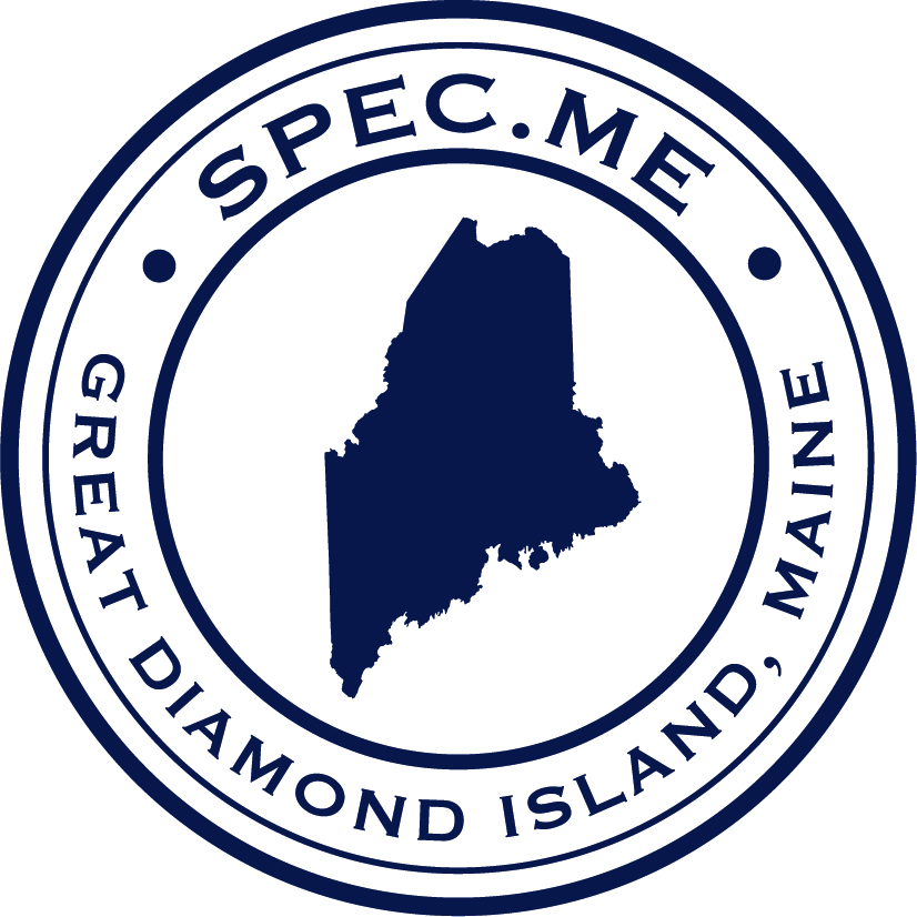 Logo featuring the outline of Maine with text: "SPEC.ME - Great Diamond Island, Maine" in a circular design.